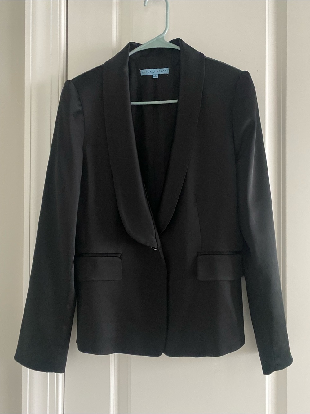 Antonio Melani Lined One Button Black Blazer SZ 8 Timeless & Transitional Chic